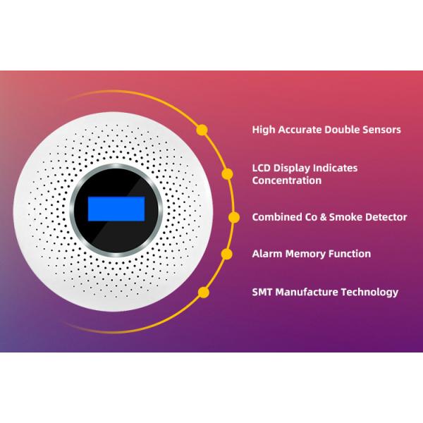 2 In 1 Carbon Monoxide And Smoke Detector LCD Display Replaceable Battery CO Sensor