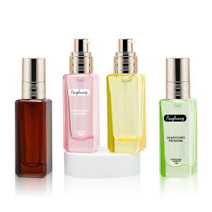 China 30ml Glass Lotion Pump Bottle Square Skin Care Cosmetic Serum Packaging on sale