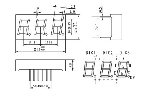 30.1 X 16 X 7mm Digital Counter Display 0.4 Inch , 3 Digit Seven Segment Display For Indicators