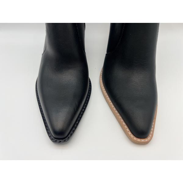 Solid wood spray paint high heels,black soft cow nappa leather womens dress boots,pointed toe ankle boots