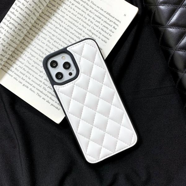 PU Leather Designer Cell Phone Cases Stitched Grill Pattern Camera Protection