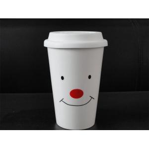 China ceramic travel coffee mug with silicone lid on sale