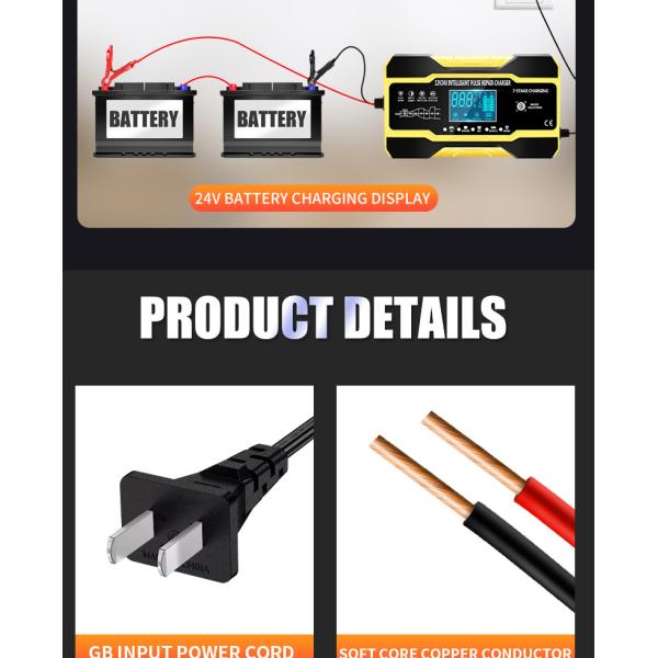 12V 24V 15A 7 Stage Intelligent Pulse Charger For Lead Acid Battery