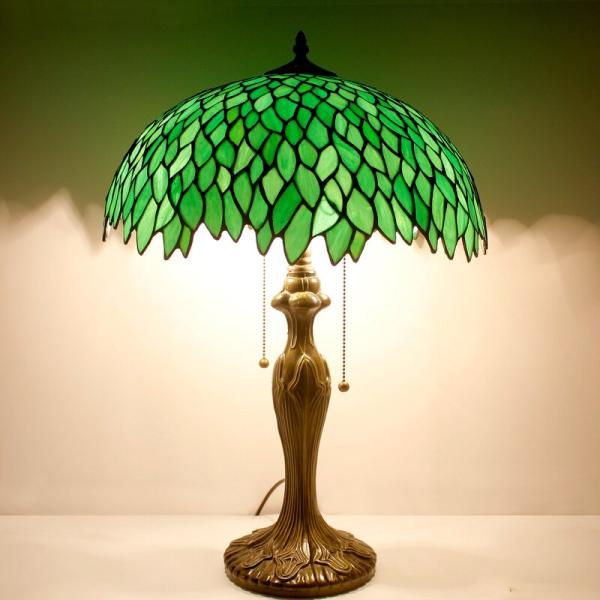 Green Leaf Stained Glass Crystal Table Light Reading Light Stained Glass Table Lamp For Living Room Indoor Bedroom Light