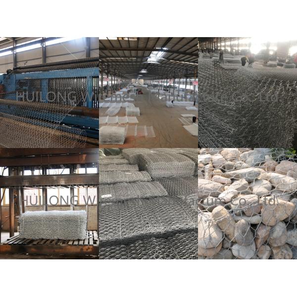 Hexagonal Gabion Box Wire Mesh , Double Twist Gabion Stone Cages ASTM A975