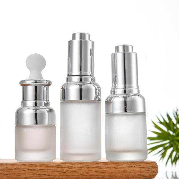 Round Glass Bottle Alu Dropper Essential Oil Bottle with Box Customize Luxury Oil Push Button Flat Shoulder 20ml 30ml 50ml
