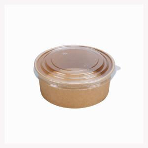 China Disposable brown kraft paper bowl oilproof food packaging biodegradable tableware with clear transparent lid on sale