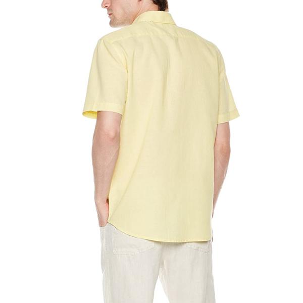 Standard Fit Point Collar 50% Ramie Fabric Shirt Casual Men'S Cotton Short Sleeve Shirt