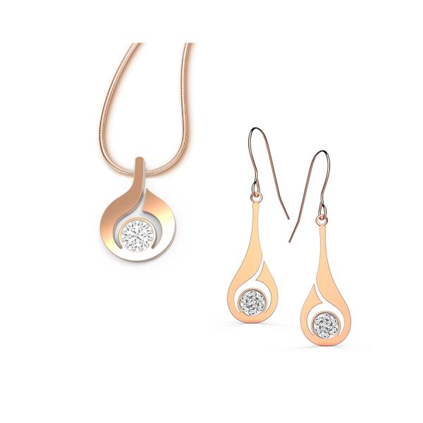 Fashion Rose Gold Stainless Steel Jewelry Set Gold Plated Ring And Pendant Set