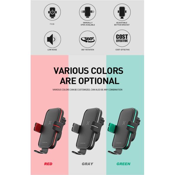 FOD Sensor Qi Wireless Car Charger 5V 2A Dashboard air vent mobile phone holder