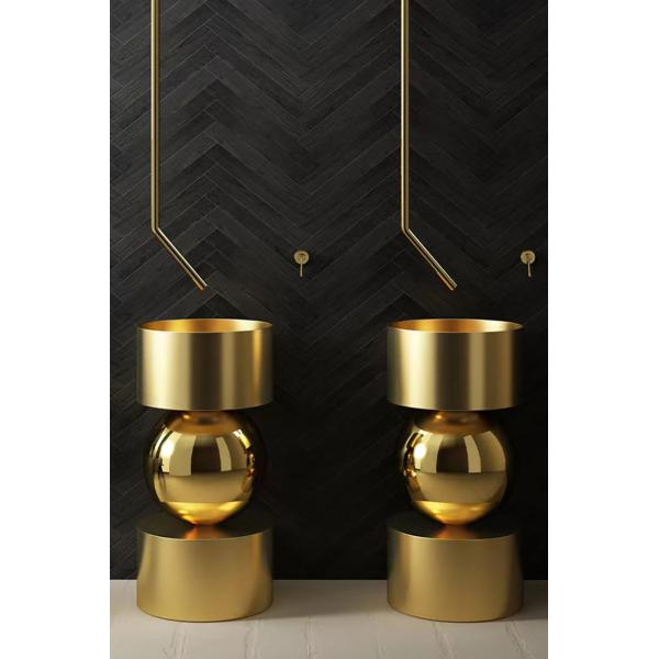 Cylindrical Bathroom Freestanding Basin Modern Style Brushed Gold Color
