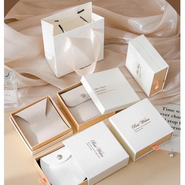 Batch Customized LOGO White Powder Jewelry Box Velvet Bag Set Light Luxury World Cover Ring Jewelry Storage Drawer Box