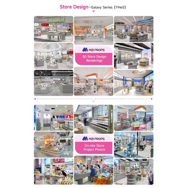 Gray Multi-layer Wood Corner Rack Skincare Display Showcase For Cosmetic Shop Decoration And Beauty Store Design