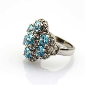 China Fashion Jewelry Larger 925 Silver Ring with Created Blue Cubic Zircon Ring(FR009) on sale