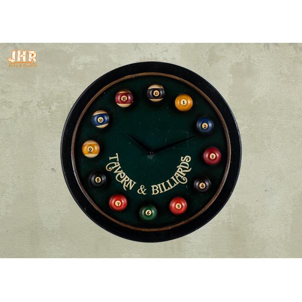 Quality Dark Green Wooden Wall Plaques Fun Billiards Wall Clock for sale