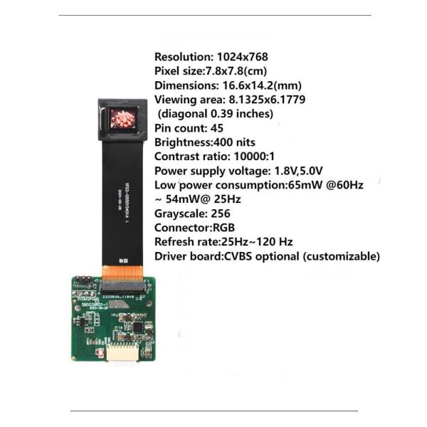 0.39-inch Micro OLED Display with 1024×768 Resolution and 400 Brightness for High-Definition Smart Wearables