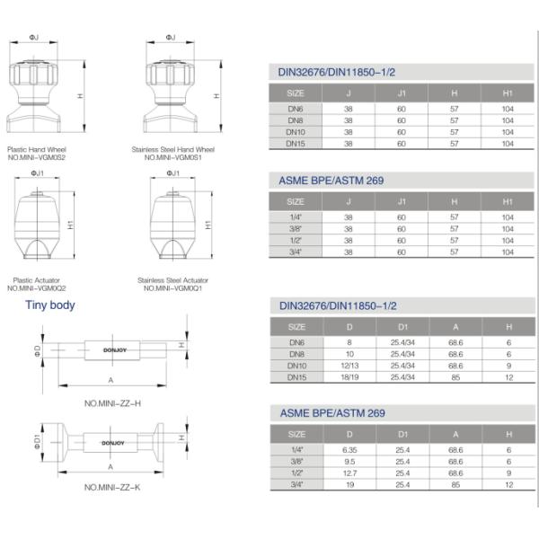 SS316L DN8 DONJOY 3way Sanitary Diaphragm Valve