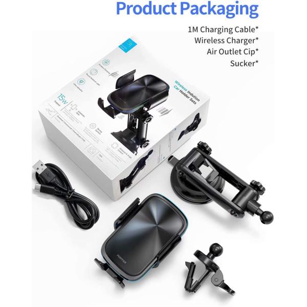 Leather Qi Wireless Car Charger Auto Clamping Mount 15W For Iphone 13