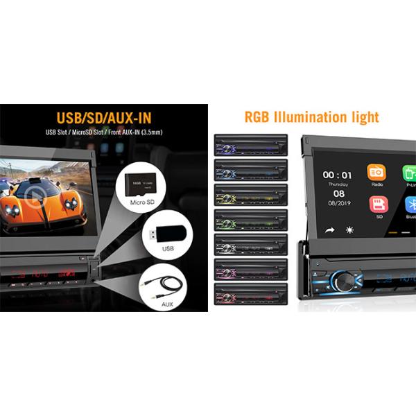 7 Color RGB Light Single Din Car Radio 7 Inch Single Din Retractable Touch Screen IPS