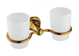 China Golden Bathroom Accessory Double Tumbler Holder Wall Mount Two Cups wholesale