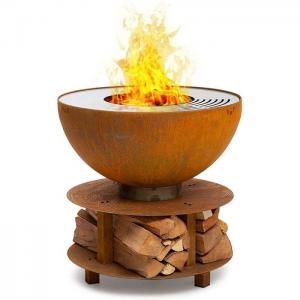 China Camping Rusty Firewood Storage Brazier Corten Steel Round Fire Bowl Barbecue wholesale