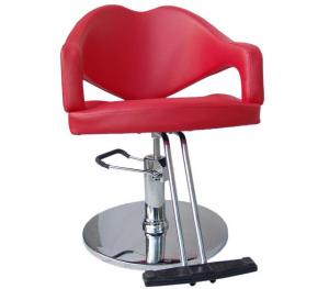 China Red Salon Hair Styling Chairs Round Base 36 Height With Hydraulic Pump on sale