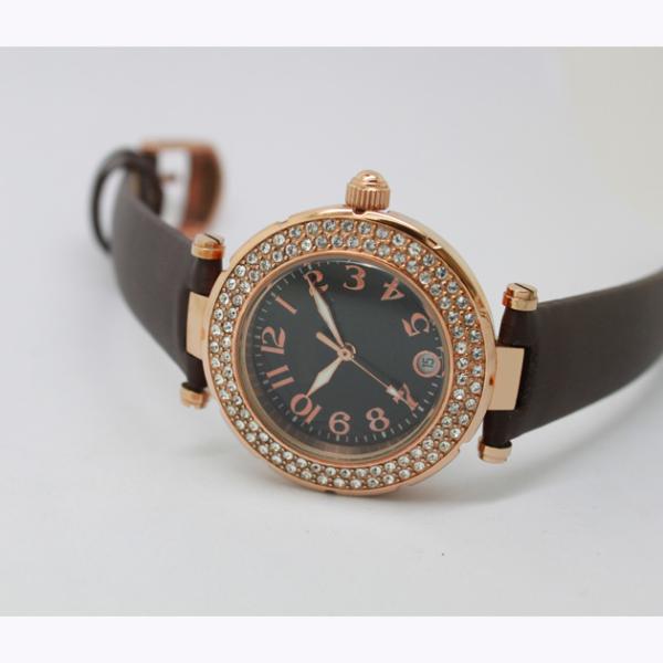 Ladies Dual Time Genuine Leather Quartz Watch Custom Logo 36.0mm