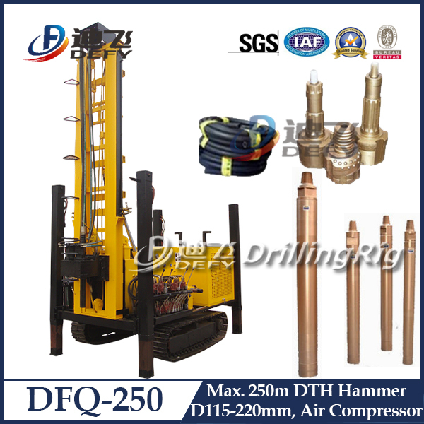 DTH Blasting Construction, DFQ-250 DTH Hammer Hydraulic Bore Well Drilling Machine