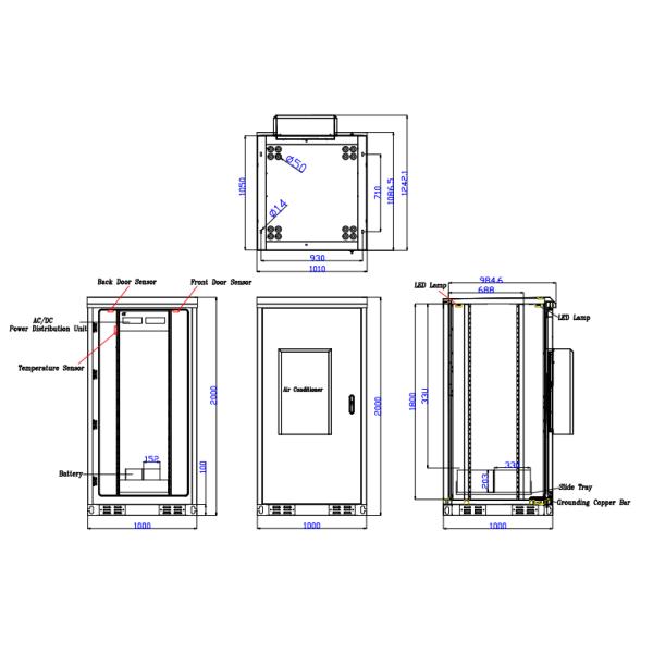 DC48V 40U 1.2mm SS Outdoor Telecom Cabinet Base Station Energy Saving
