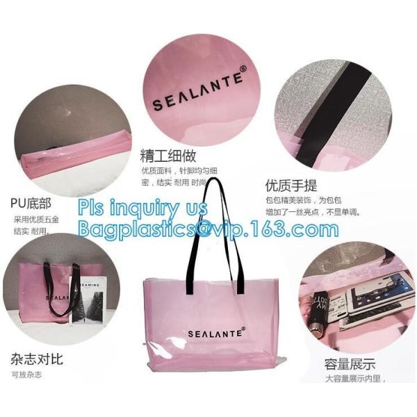 pvc transparent zipper bikini cosmetic bag, tote lady waterproof PVC swimming transparent beach bag, beach bag swimming
