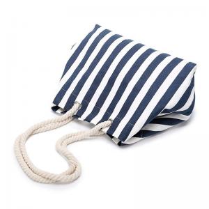 China Navy Stripe Canvas Pool Bag , Black Personalised Canvas Beach Bag Nautical wholesale