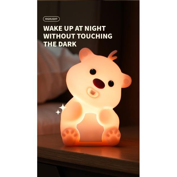 Cute Bear Shape Silicone Night Light Silicone Bedroom Decor Table Rechargeable Bedside Lamp