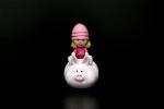One Inch Height Plastic Toy Figures A Girl With Pinky Hat On A Pig As Tumbler