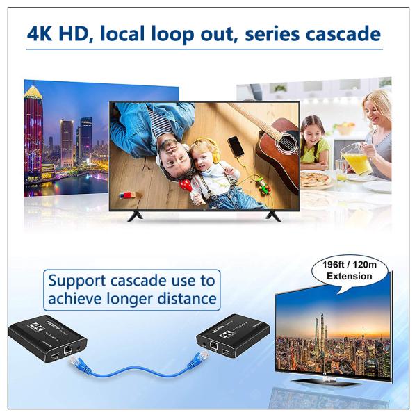 Full HD 1080P 4K HDMI Cable 396ft 120m Over Single Cat5 Cat6 IR Remote Controled