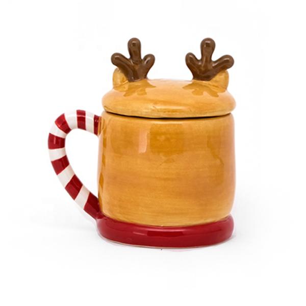 Ceramic Coffee Mugs Deer Shaped 3D 5"X4"X5" 8OZ Christmas Gift With Lid Handpainting For 1 Users