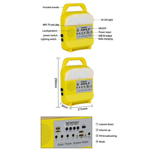Portable Outdoor Solar Lighting Kit and Solar System with FM Radio, Bluetooth Speaker and Radio