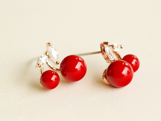 Red cherry pearl earrings fake earrings clip earrings clip fashion children