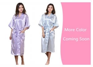 China Twisted satin nightgown emulation silk ladies nightgown summer solid color silk long bathrobe Japanese kimono cardigan r wholesale