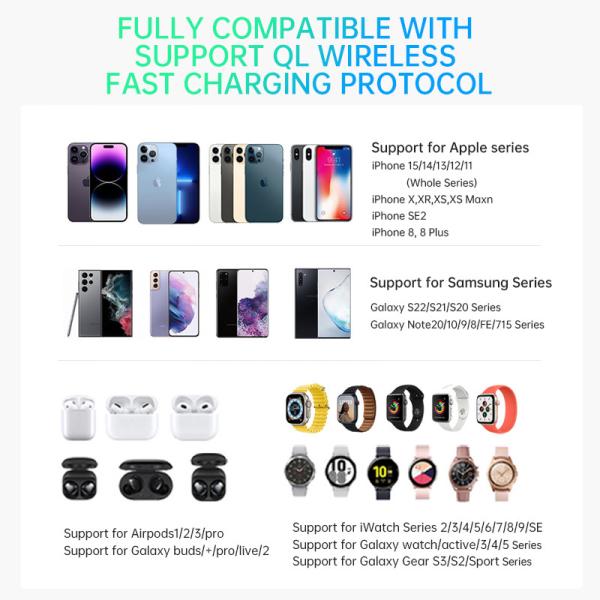 15W Qi 2 5 In 1 Magnetic Wireless Charger With LED Indicator For Apple Samsung Watches Earbuds And Qi Enabled Devices