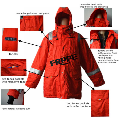 Red Anti static FR Flame Resistant Winter Jackets With Reflective Tape
