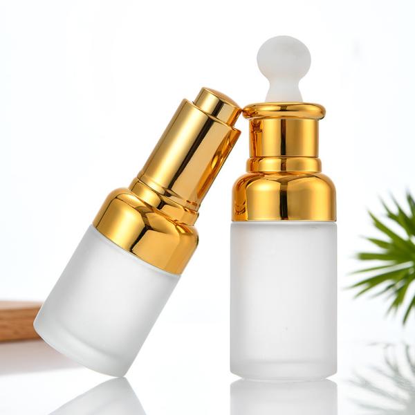 Round Glass Bottle Alu Dropper Essential Oil Bottle with Box Customize Luxury Oil Push Button Flat Shoulder 20ml 30ml 50ml