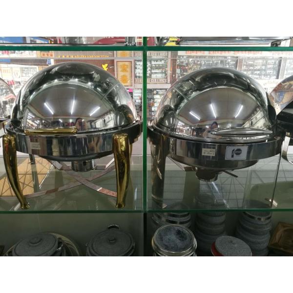 Mirror Finish Stainless Steel Cookwares / Round Food Pan with Round Roll Top Lid Fully Open at 180°