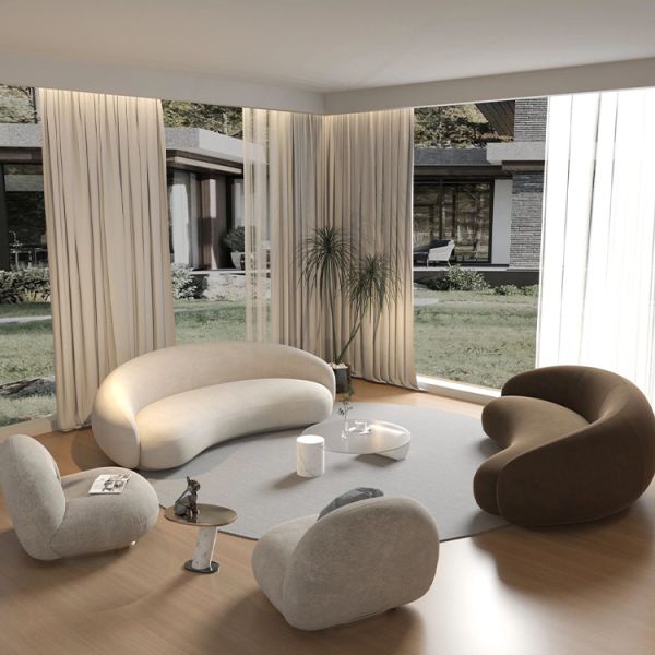 280 70 160cm OEM Accepted Modern White Circle Round Curved Sofa Minimalist Contemporary Boucle Nordic Velvet Half Moon Sofa Set