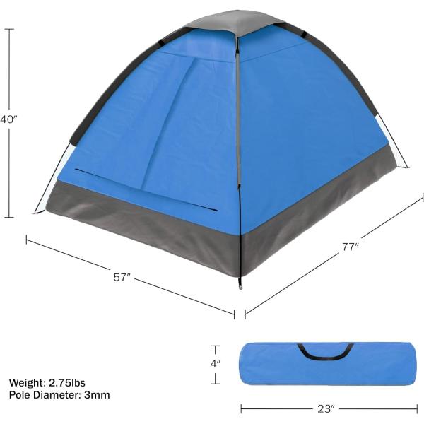 2-Person Dome Tent – Easy Set Up Shelter with Rain Fly and Carry Bag for Camping, Beach, Backpacking, Hiking,