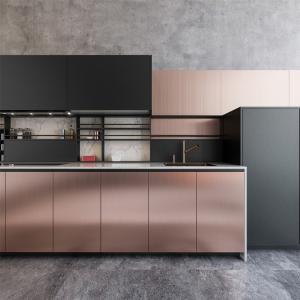 China Luxury Rosy PVC Kitchen Cabinets High Gloss Lacquer Kitchen Cabinets on sale