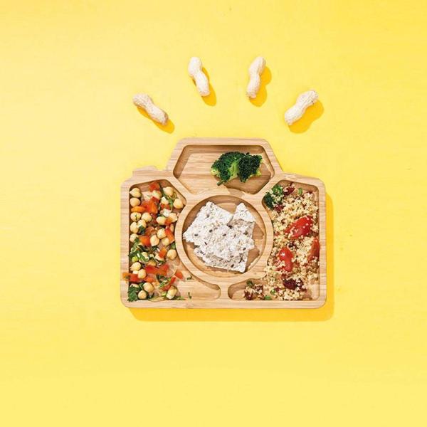 Safe and Stylish Camera-Shaped Bamboo Plate Bowl with Minimalist Design 1 Quantity