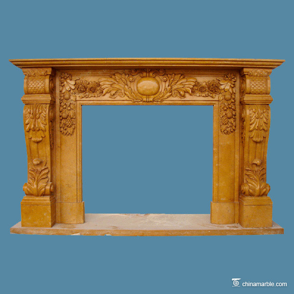 Yellow Marble Stone Fireplace Surrounds European Style Corrosion Resistance