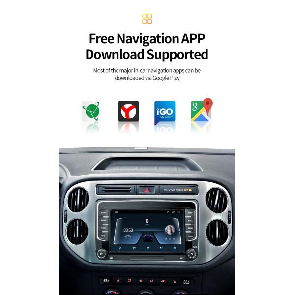 GRANDnavi 7Inch Double Din Android Car Radio Auto BT CarPlay For VW Car Stereo
