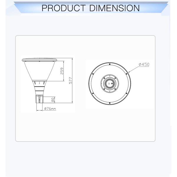 108lm/W Waterproof 100vac Solar Garden Street Lamp