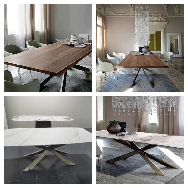 MDF Top X Metal Leg Wooden Dining Table Modern Dining Table Square Metal Leg Top MDF with Walnut Veneer